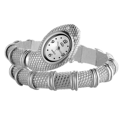Silverora Watches Women's Snake Bangle: Analogue Quartz Women's Watches with Multilayer Wrapped Snake Bracelet Flexible Bendable Wristwatches Gifts for Women Halloween, silver, Vintage