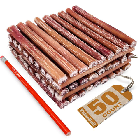 ValueBull Bully Sticks, Low Odor Premium Dog Chews, Medium 6", 50 ct - All Natural, Single-Ingredient, Rawhide-Free, Long-Lasting for Aggressive Chewers, Healthy & Safe