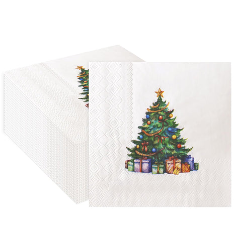 SietDESEO 50 Pieces 3-Ply Christmas Napkins: Disposable, Paper, 10 x 10 Inches, Christmas Tree Design, Perfect for Parties