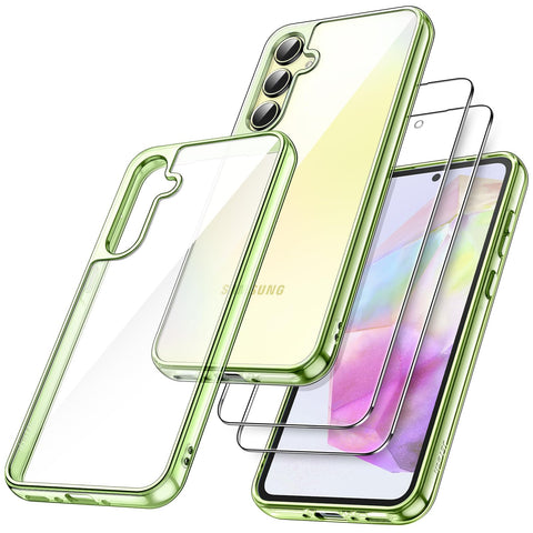JETech 3 in 1 Case for Samsung Galaxy A35 5G, with 2-Pack Screen Protector, Tempered Glass Film, Shockproof Bumper Phone Protective Cover Clear Back (Lime)