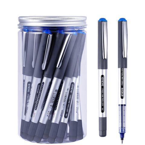 EYEYE Bullet Tip Rollerball Pens, 25 Pack Blue Liquid Ink Rollerball Pens, Fine Point Pens 0.5mm Large Capacity Ink, Quick Drying For Writing Journaling School Office