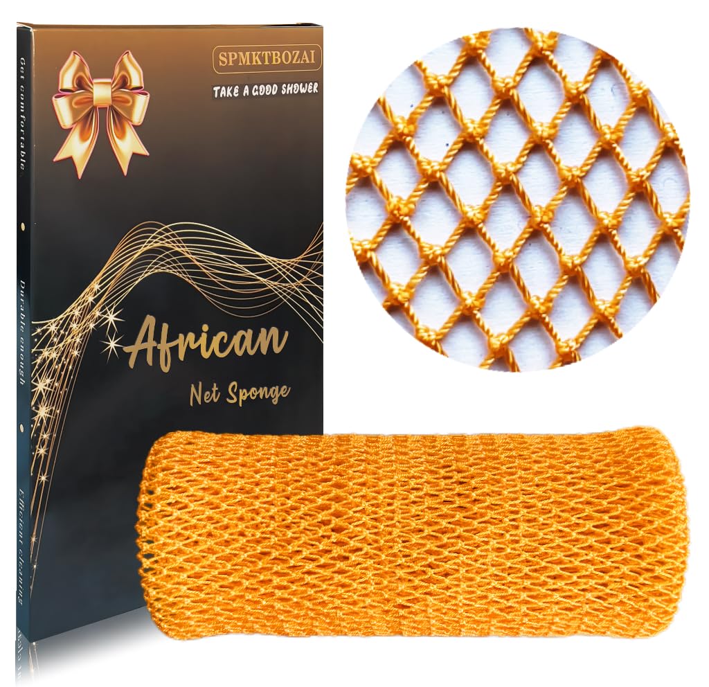 SPMKTBOZAI African Net Sponge Authentic, African Exfoliating Sponge Real African Net Black Owned, African Bath Sponge Back Scrubber, Body Exfoliator Shower Bath Accessories (Orange Color)