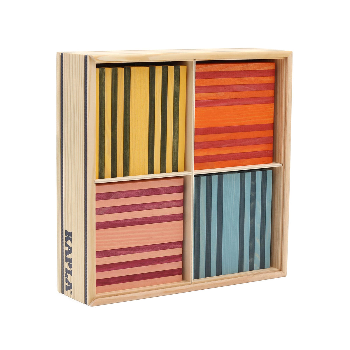 KAPLA Octocolor Box with 100 coloured planks (Red, Orange, Yellow, Green, Light Blue, Dark Blue, Pink, Purple), Wooden Toy, Construction Game, from 2 Years Onwards.