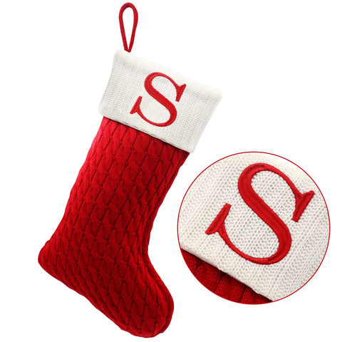 ZOEA 20 Inches Christmas Stockings with Initials, Large Embroidered Letter Knit Christmas Stocking for Family Holiday Decorations and Xmas Gift (S, Red)