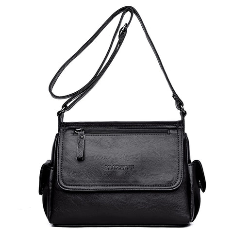 Sacmill Ladies Soft Crossbody Bags Multi-Pocket Leather Lightweight Shoulder Handbags for Women with Adjustable Shoulder Strap