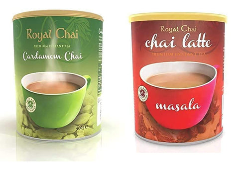 Royal Chai Elaichi Sweetened 400g and Masala Sweetened 400g - Premium Instant Tea - Natural Instant Cardamom and Masala Indian Tea