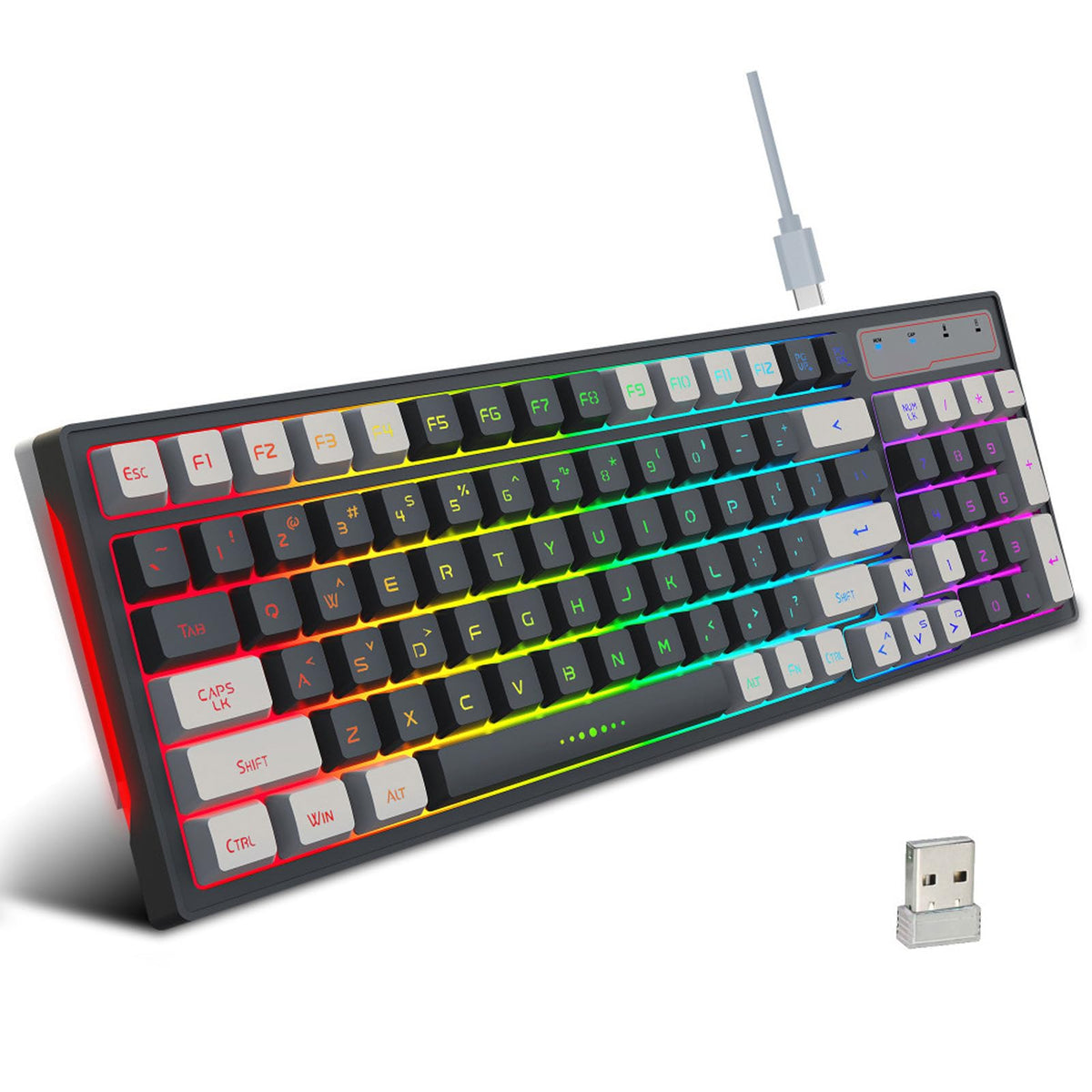 ciciglow Mechanical Gaming Keyboard, 2.4GHz Wireless Keyboard 96 Keys RGB Backlit Bicolor Wireless Office Keyboard with Receiver, 2000mAh Rechargeable Computer Keyboard