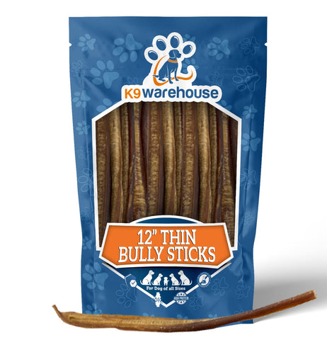 K9warehouse Thin Bully Sticks for Dogs - 12 inch (12 Count)