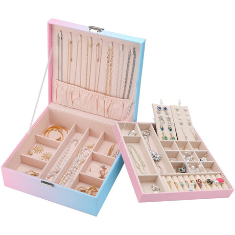 ProCase Jewelry Box for Women, 2 Layers Large Leather Jewelry Organizer Storage Case with Removable Pad for Earrings -Gradient