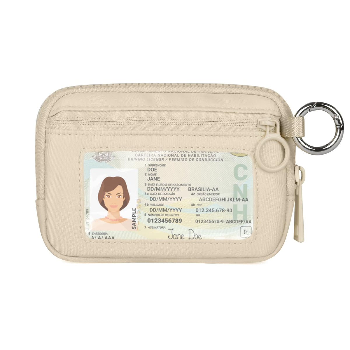 Didida The Iris Wallet Zip Card Case with ID Window Purses for Women Coin Purse with Zipper Mini Portable Keychain Wallet, Light khaki, Minimalist