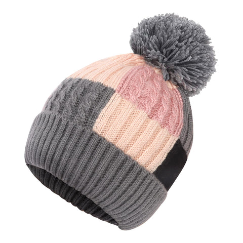 Jiusely Winter Hats for Women, Fleece Line Beanie Hats, Knitted Thermal Warm Cap, Bobble Pom Pom Hats for Outdoor Sports Grey