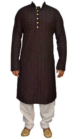 Kacery Mens Chicken Kurta Pajama GR2022 Black 48