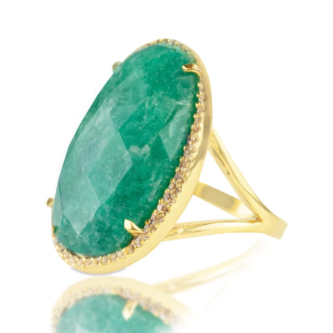 16 Ct. Birthstone Rings for Women in 18k Gold Over Sterling Silver,Real Gold Rings for Women with White Topaz Accents,Big Oval Statement Rings for Women, Metal gemstone, Created Emerald