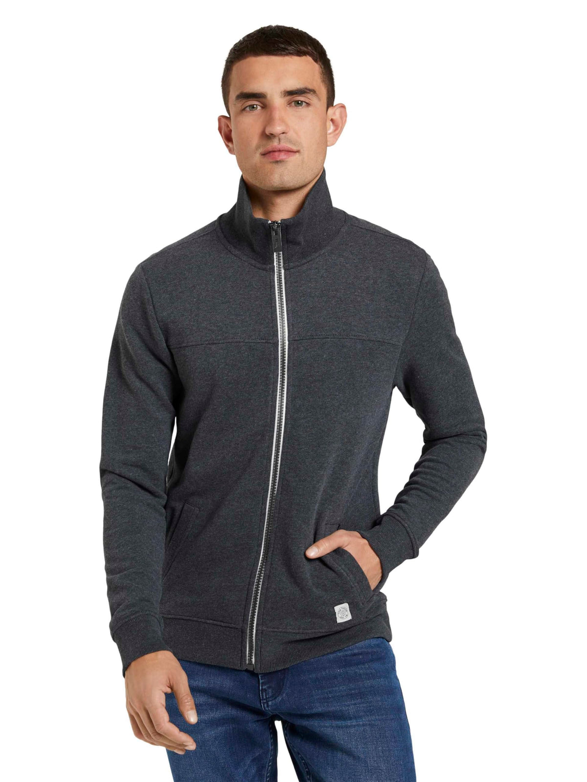TOM TAILOR Men's Sweat Jacket with Stand-up Collar 1021269, 11086 - Dark Grey Melange, M