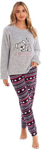KATE MORGAN Ladies Soft, Comfy & Warm Pyjama Sets | Warm Fleece Pyjamas for Women Sets Pjs | Soft Twosie Pyjama Set for Ladies Gifts for Her, Grey Cat, M