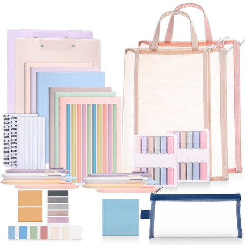 Colarr 54 Pieces Aesthetic School Supplies Set Bulk, High School and College Back to School Essentials Kit, System Back to School Supplies for Students (Macaron Color)