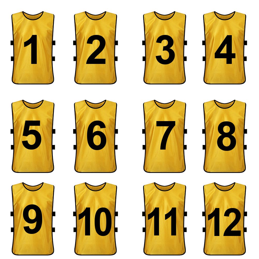 TopTie Sets of 12 Numbered Training Vest (#1-12), Soccer Pinnies