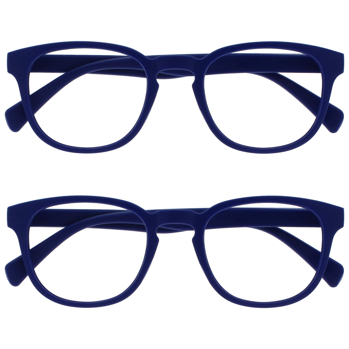 OPULIZE Pop Reading Glasses 2 Pack Fun Round Matt Frame Mid Blue Spring Hinges Scratch Resistant Mens Womens RR2-3 +1.00