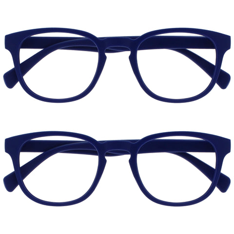 OPULIZE Pop Reading Glasses 2 Pack Fun Round Matt Frame Mid Blue Spring Hinges Scratch Resistant Mens Womens RR2-3 +1.00