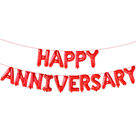KatchOn, Happy Anniversary Balloons Red - 16 Inch | Happy Anniversary Banner for Happy Anniversary Decorations | Red Happy Anniversary Backdrop | Red Happy Anniversary Balloon Banner Letters for Party