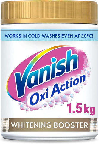 Vanish Gold Oxi Action Stain Remover & Whitening Booster Powder For Whites 1.5 Kg, Back to School, Removes School Stains Even at 20Â°C, Restores Whiteness of Greyed Fabrics, Safe on School Uniforms