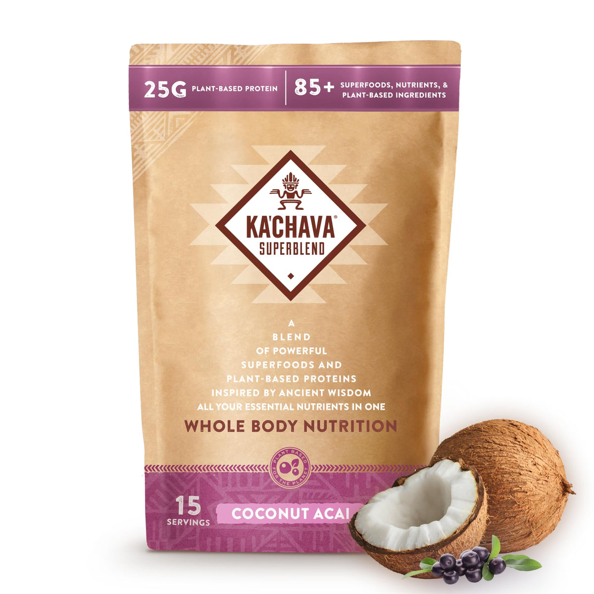 Kaâ€™Chava All-In-One Nutrition Shake Blend, 85+ Superfoods & Nutrients, Meal Replacement, Greens Plant-Based Superfood Powder Protein Drink, Digestive Enzymes & Probiotics, Vegan Dairy Gluten Free, 2lb