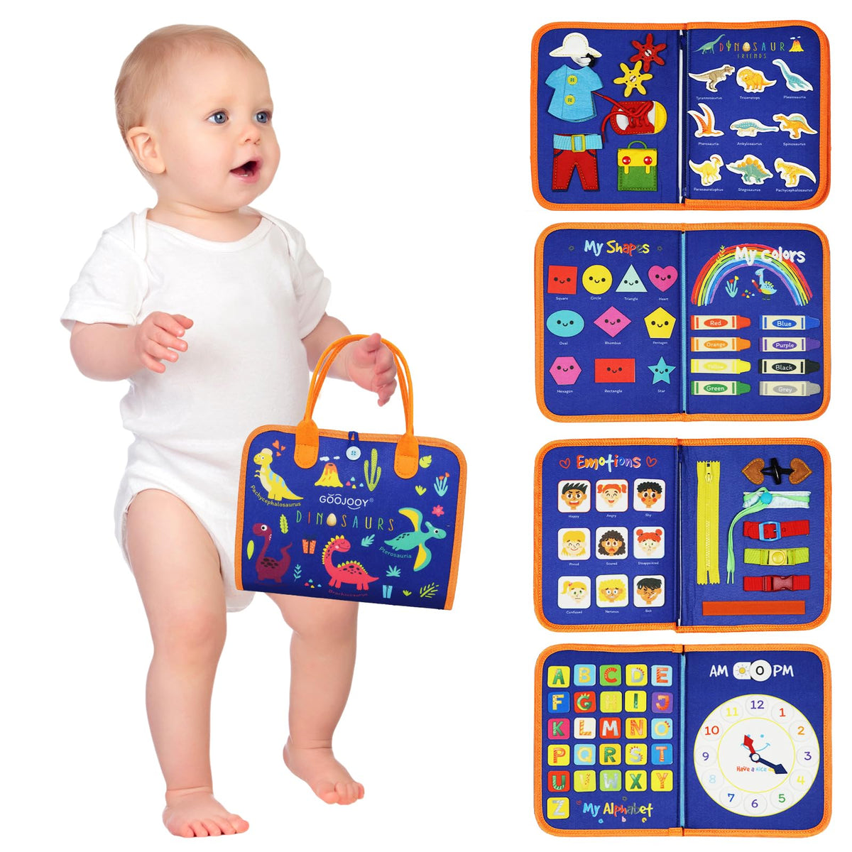 GOOJOOY Busy Board Toddler Toys, 8 in 1 Montessori Toys for Kids to Creative Learning, Preschool Educational for Age 1 2 3+ Boys Girls, Busy Book for Fine Motor Skills, Basic Everyday Skill