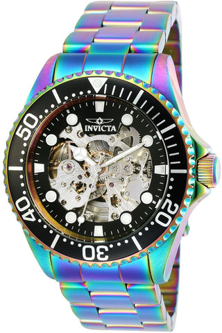 Invicta 25341 Men's Pro Diver Semi-Skeleton Dial Iridescent IP Steel Bracelet Automatic Dive Watch