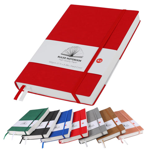 Notebook A5 Lined Journal Notebook 320 Pages 100gsm Paper Thick Note Book with Inner Pocket, 2 Ribbon Page Marker for Office School Home Business Writing & Note Taking (Red)