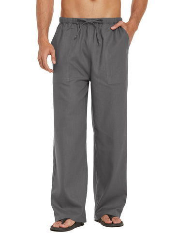 COOFANDY Men's Linen Casual Pants Summer Spring Beach Jog Elastic Waist Trousers, Straight