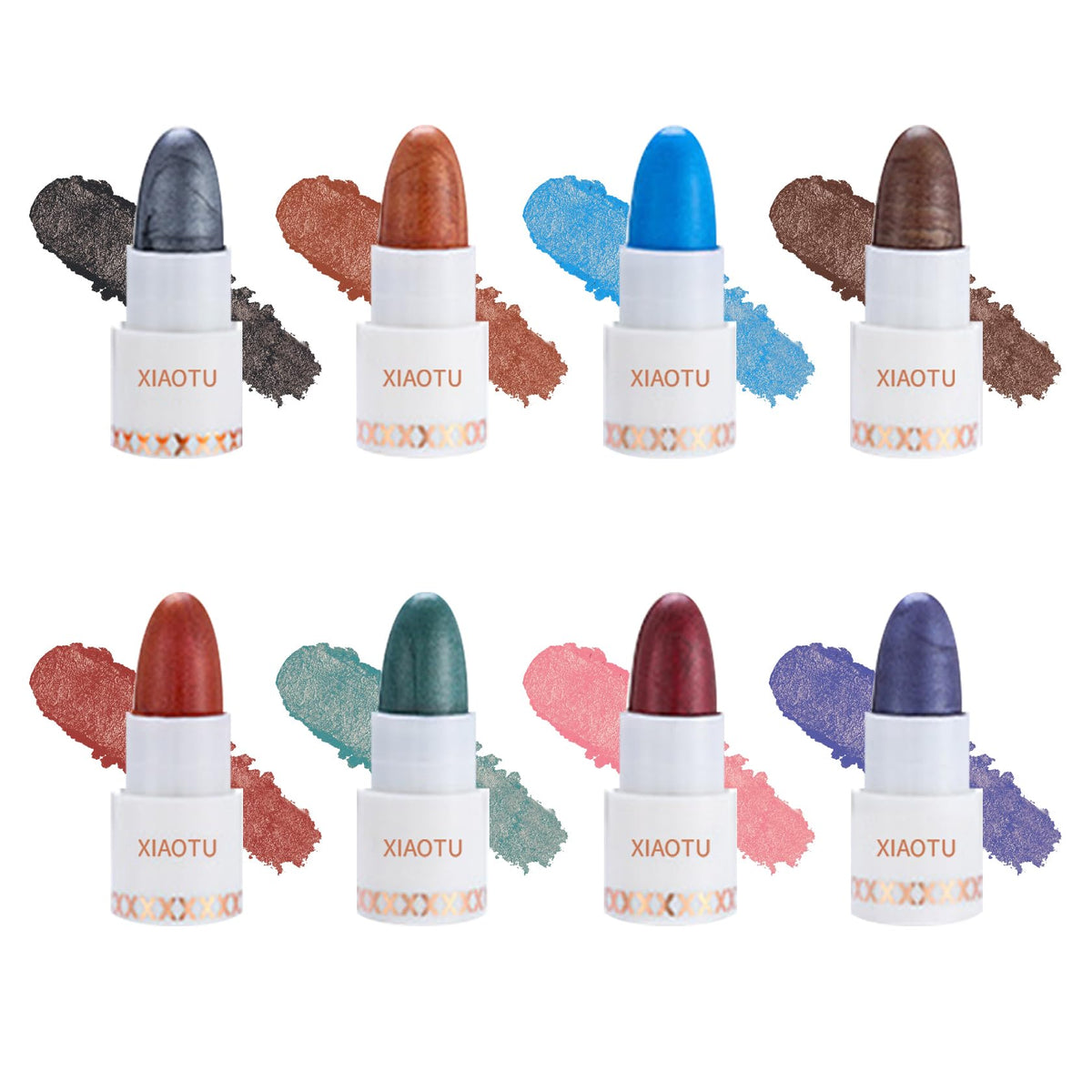 XiaoTu 8 Colors Eyeshadow Stick Set,Professional Long Lasting High Pigmented Contouring & Highlighter Cream Eyeshadow Pencil Crayon,Colorful Shimmer Pearl Eye Shadow Sticks Makeup Set for Eyes