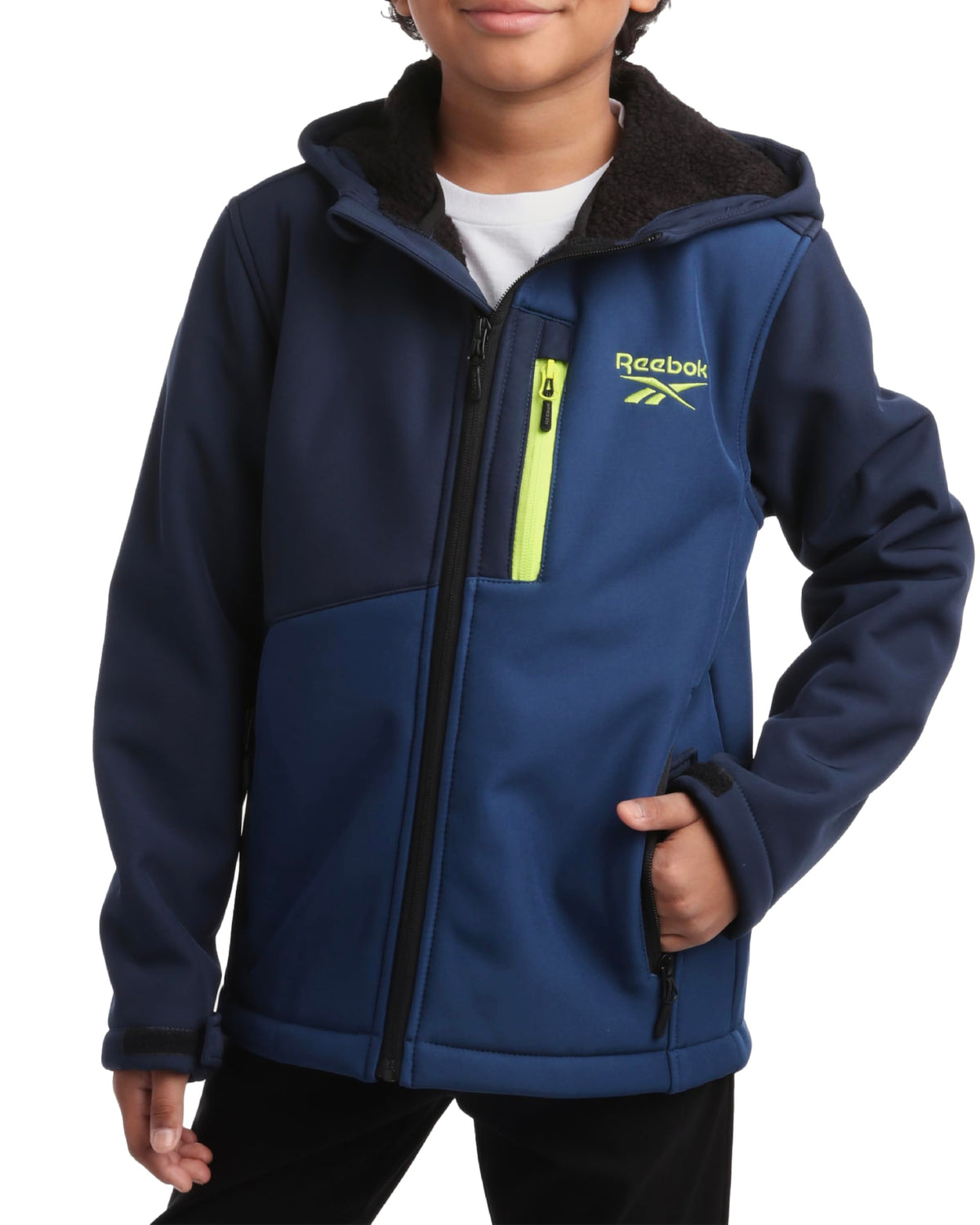 Reebok Boys' Jacket - Youth Lightweight Weather Resistant Softshell Coat - Kids' Outerwear Windbreaker Coat for Boys (8-20), Size 10-12, Vector Navy