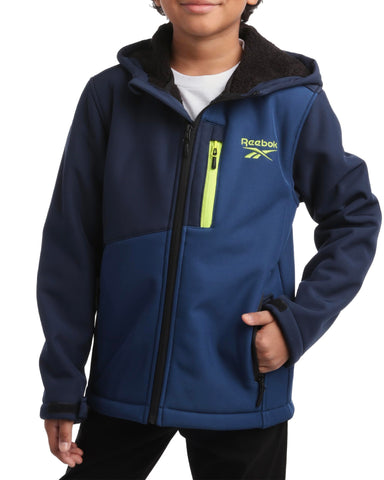 Reebok Boys' Jacket - Youth Lightweight Weather Resistant Softshell Coat - Kids' Outerwear Windbreaker Coat for Boys (8-20), Size 10-12, Vector Navy