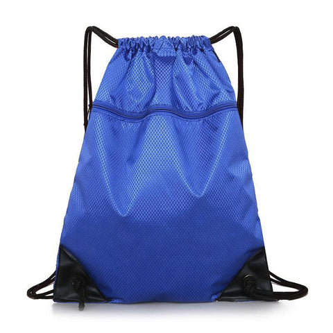 Drawstring Bag PE Pull Rope Bag Waterproof Gym Backpack with Zip Pocket String Sack for Women Men Trainer Bag for Sports Beach School Swimming Storage - Blue