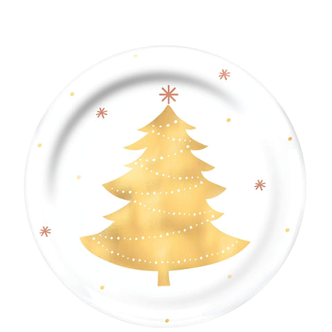 Amscan Gold Christmas Tree Coupe Plates, Hot-Stamped 7.5", 4 Ct