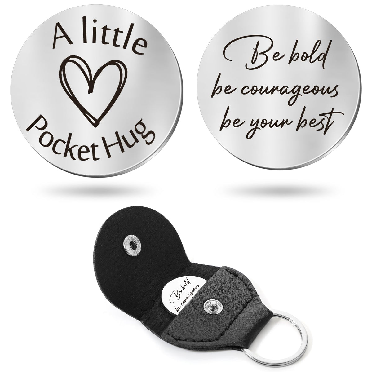 Sureio Pocket Hug Token Long Distance Relationship Keepsake Stainless Steel Double Sided Inspirational Gift with Keychain (Be Hold)