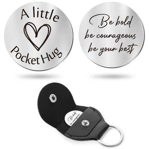 Sureio Pocket Hug Token Long Distance Relationship Keepsake Stainless Steel Double Sided Inspirational Gift with Keychain (Be Hold)