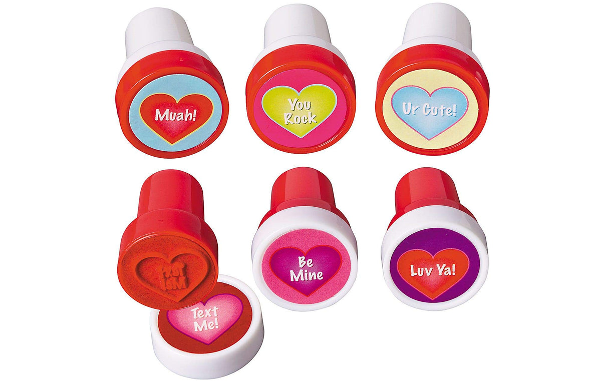amscan Valentine's Day Multicolored Plastic Stamp Set, 6 Ct. | Party Favor, Multicolor, 1" x 1 1/2"