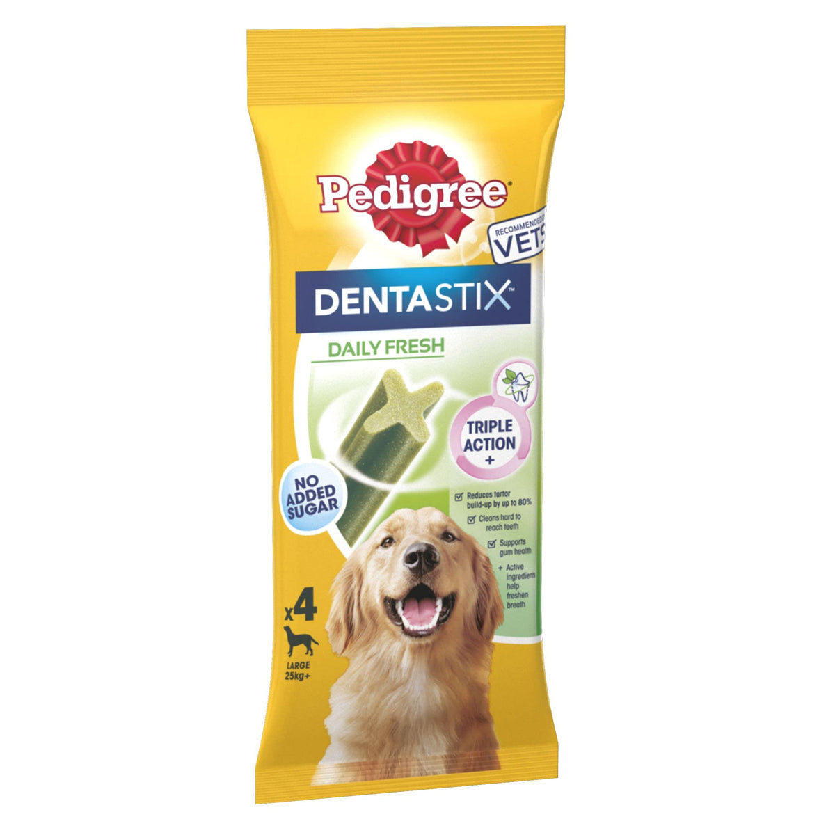 Pedigree Dentastix - Fresh Daily Dental Care Chews, Large Dog Treats + 25 kg, 1 Bag (4 Sticks)