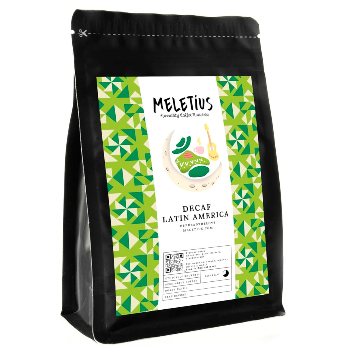 Meletius Speciality Coffee Roasters - Swiss Water Decaffeination Process | Whole Beans | Dark Roast | Single Origin | Guatemala | Chocolate, Plum, Buttery, Blackcurrant | 250g