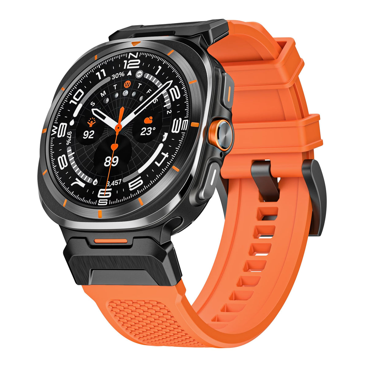 VeveXiao Luxury Designer Rugged Silicone Band Compatible with Samsung Galaxy Watch 7 Ultra Band, Silicone Strap Waterproof Replacement Band for Galaxy Watch 7 Ultra 47mm Strap Men (Black Orange)