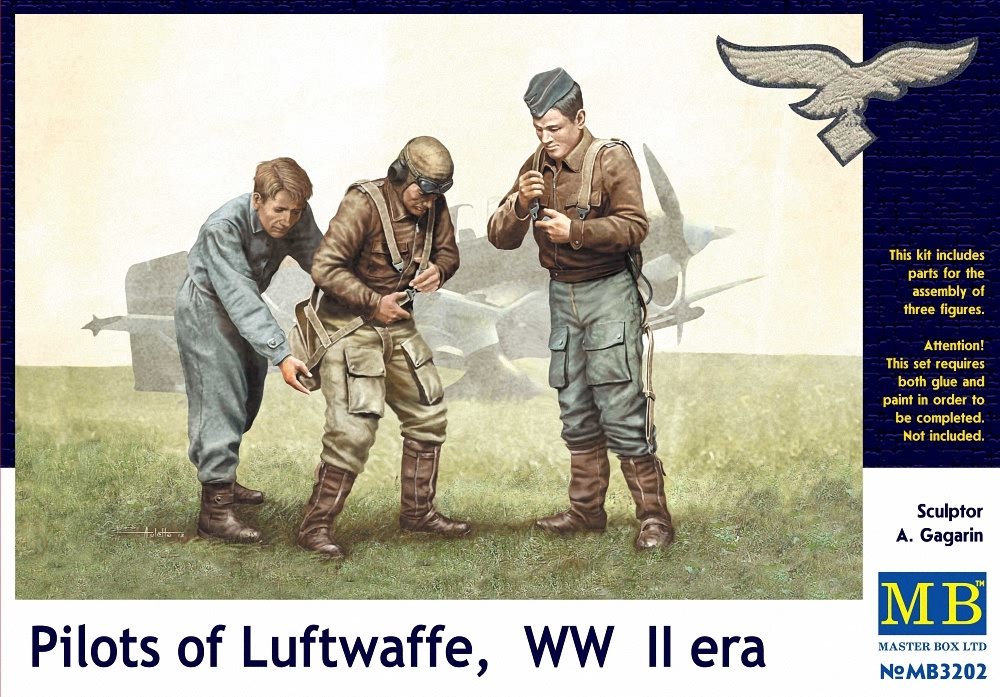 Master Box WWII Luftwaffe Pilots (3) Figure Model Building Kits (1:32 Scale)