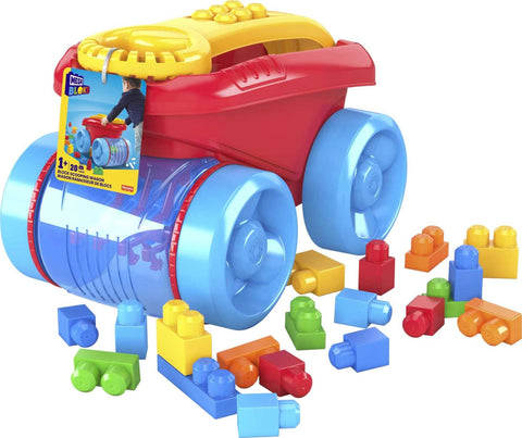 Mega BLOKS Toy Building Set Toddler Blocks, Block Scooping Wagon Learning Toy with Storage - Blue