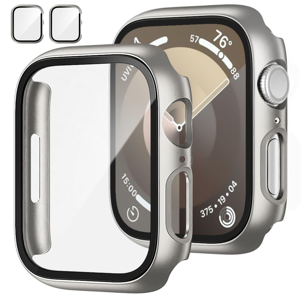 JZK 2 Pack Case with Tempered Glass Screen Protector for Apple Watch Ultra 2(2023)/Ultra 49mm, Slim Guard Bumper Full Coverage Hard PC Protective Cover Thin Case for iWatch 49mm,Titanium