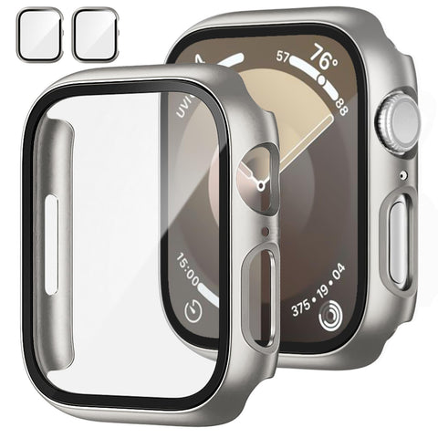 JZK 2 Pack Case with Tempered Glass Screen Protector for Apple Watch Ultra 2(2023)/Ultra 49mm, Slim Guard Bumper Full Coverage Hard PC Protective Cover Thin Case for iWatch 49mm,Titanium
