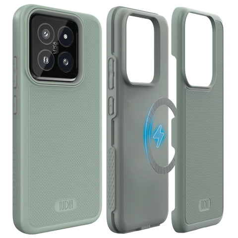 TUDIA MergeGrip Designed for Xiaomi 14 5G Case (2024), [Magsafe Compatible] Military Grade Dual Layer Shockproof Slim Tough Heavy Duty Protective Phone Case Cover - Green Lily