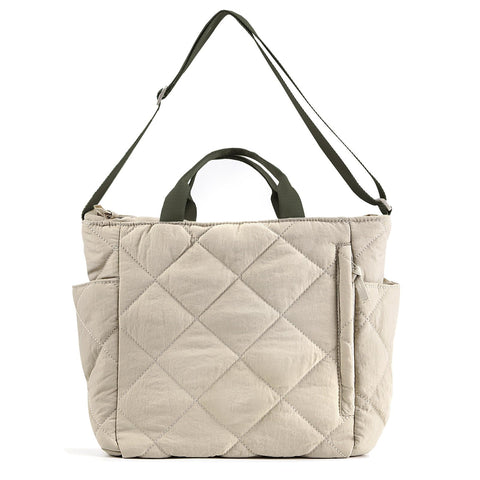 Quilted Tote Bag for Women Puffer Hobo Handbag Lightweight Quilted Padding Shoulder Bag Nylon Padded Crossbody Bag, A05-beige-green Strap, One Size