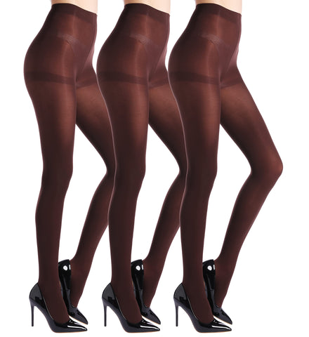 ZIHUA 3 Pairs Opaque 40 Denier Brown Tights for Women, Control Shaping Ladies Tights(Brown,L)