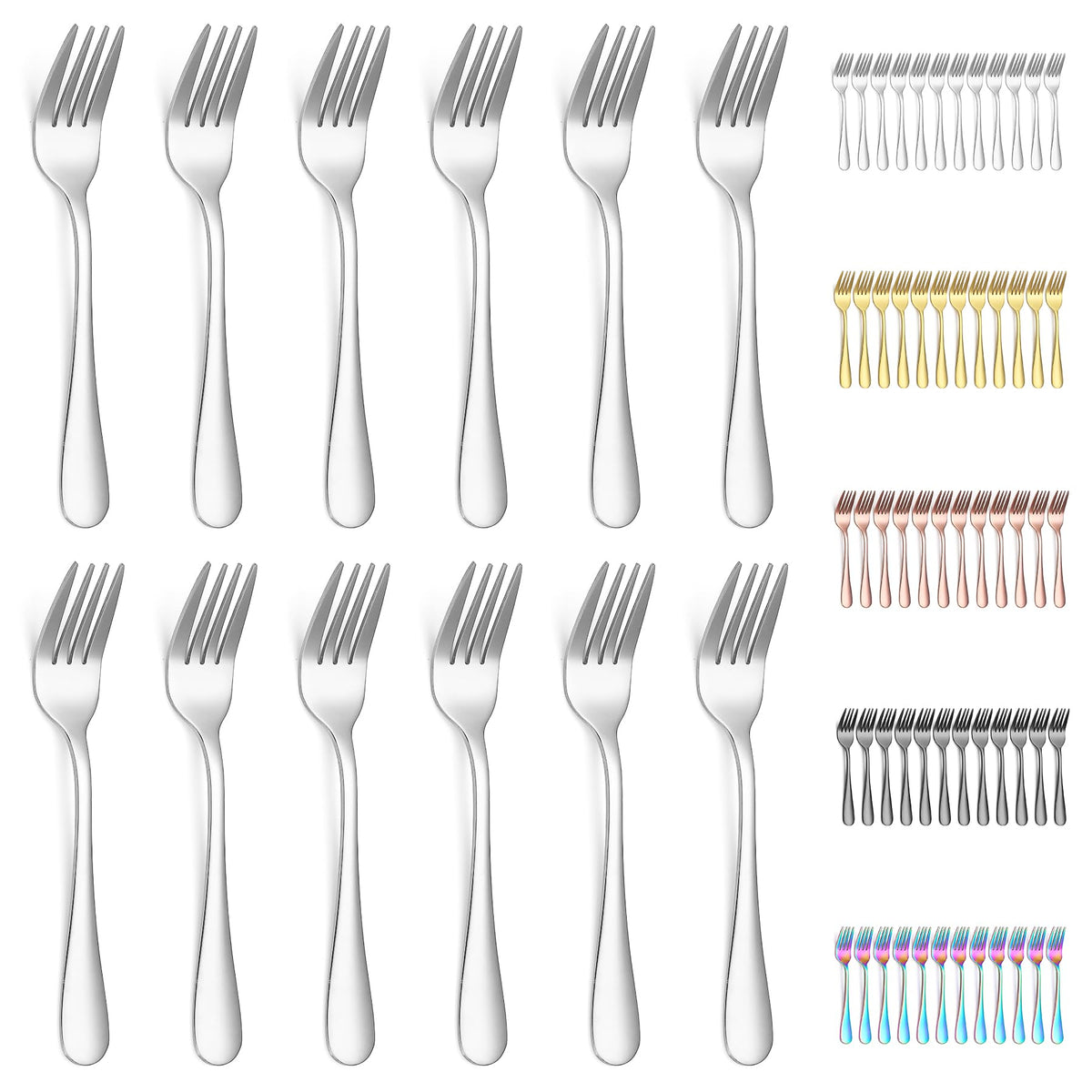 Evanda Dessert Forks Set of 12 Pack, 5.62" Stainless Steel Pastry Fork, Appetizer Fork for Fruit, Cake, Cheese, Party Trips, Cafes, Restaurants, Easy To Clean, Dishwasher Safe