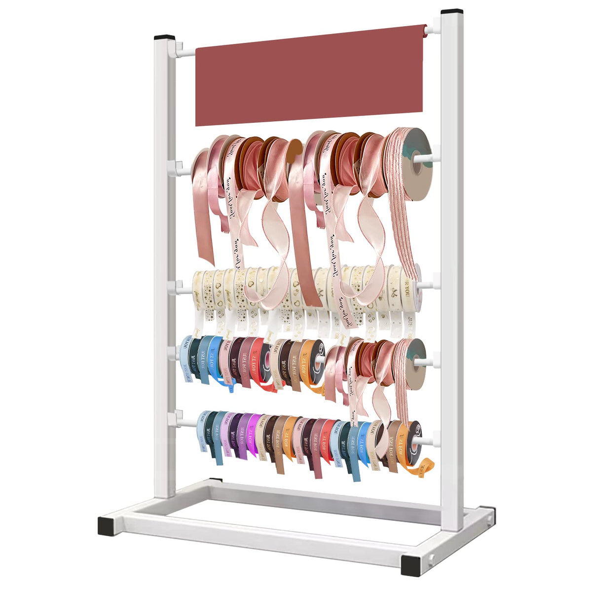 ZXAPJJD Metal Ribbon Holder Organizer Rack, 4 Tier Stand Ribbon Roll Display Storage Shelf for Mothers Day Flower Store Craft Room Gift Wrapping (White)